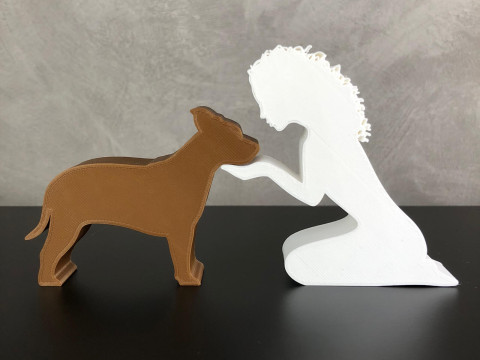 Girl and her American Staffordshire Terrier - wavy hair 3D Print Model