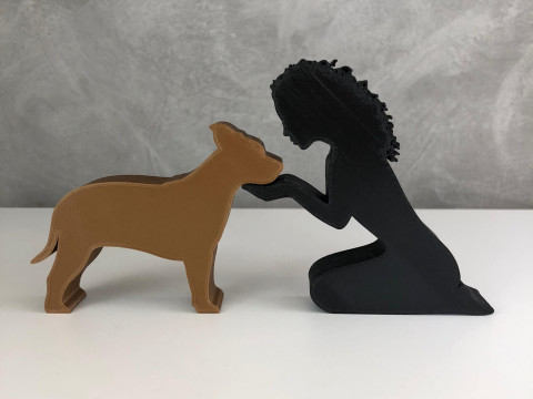 Girl and her American Staffordshire Terrier - wavy hair 3D Print Model