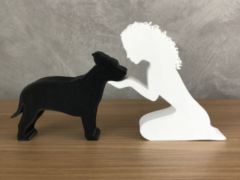 Girl and her American Staffordshire Terrier - wavy hair 3D Print Model