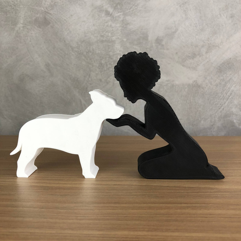Girl and her American Staffordshire Terrier - afro hair 3D 프린트 모델 .c4d .max .obj .3ds .fbx .stl .blend 