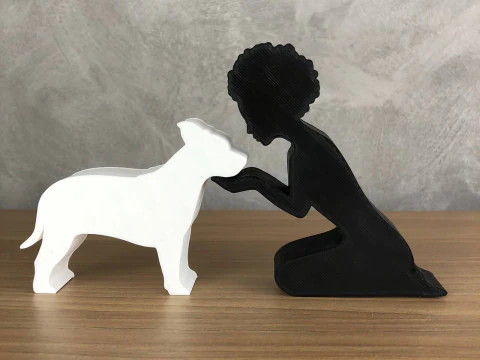 Girl and her American Staffordshire Terrier - afro hair 3D Print Model