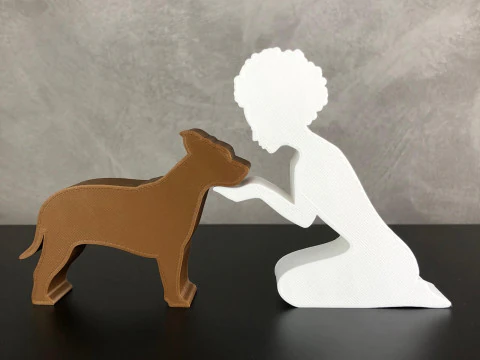 Girl and her American Staffordshire Terrier - afro hair 3D Print Model