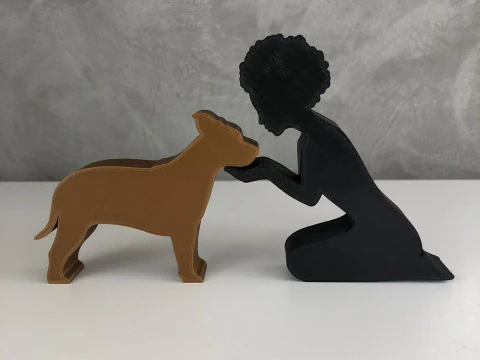 Girl and her American Staffordshire Terrier - afro hair 3D Print Model