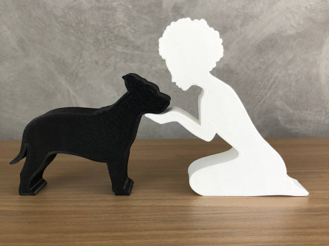 Girl and her American Staffordshire Terrier - afro hair 3D 프린트 모델
