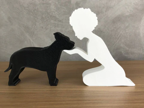Girl and her American Staffordshire Terrier - afro hair 3D Print Model