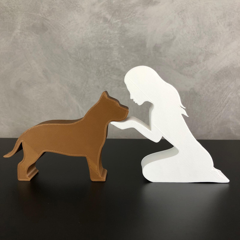 Girl and her Pit bull - straight hair Modello di stampa 3D .c4d .max .obj .3ds .fbx .stl .blend 
