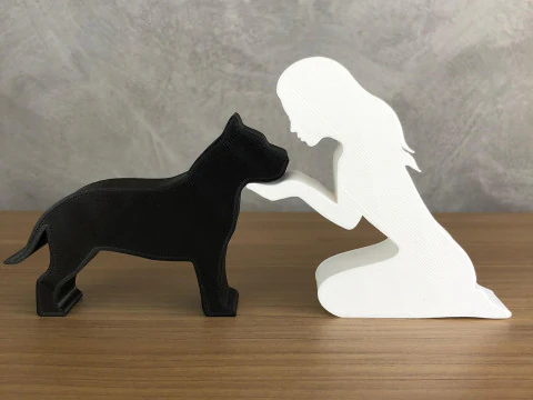 Girl and her Pit bull - straight hair 3D Print Model