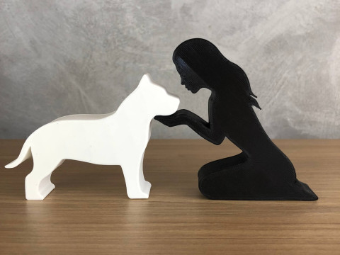 Girl and her Pit bull - straight hair Modello di stampa 3D
