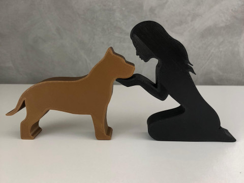 Girl and her Pit bull - straight hair Modello di stampa 3D