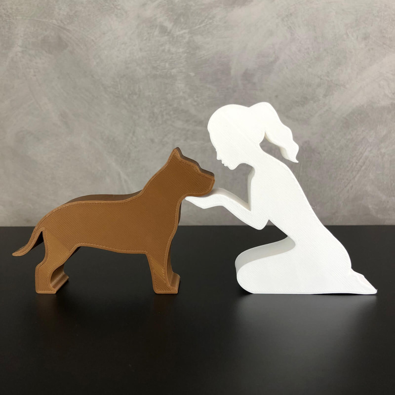 Girl and her Pit bull - tied hair Model do druku 3D .c4d .max .obj .3ds .fbx .stl .blend 