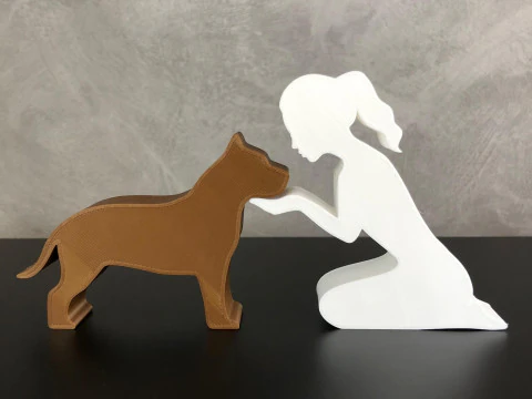 Girl and her Pit bull - tied hair 3D Print Model