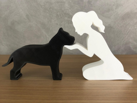 Girl and her Pit bull - tied hair Model do druku 3D