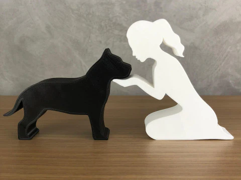 Girl and her Pit bull - tied hair 3D Print Model