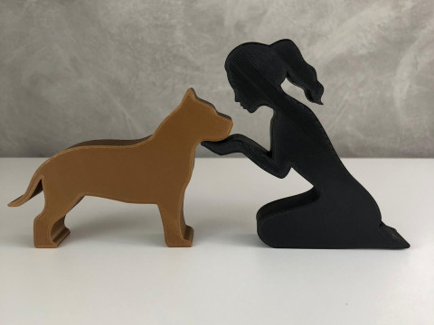 Girl and her Pit bull - tied hair Model do druku 3D