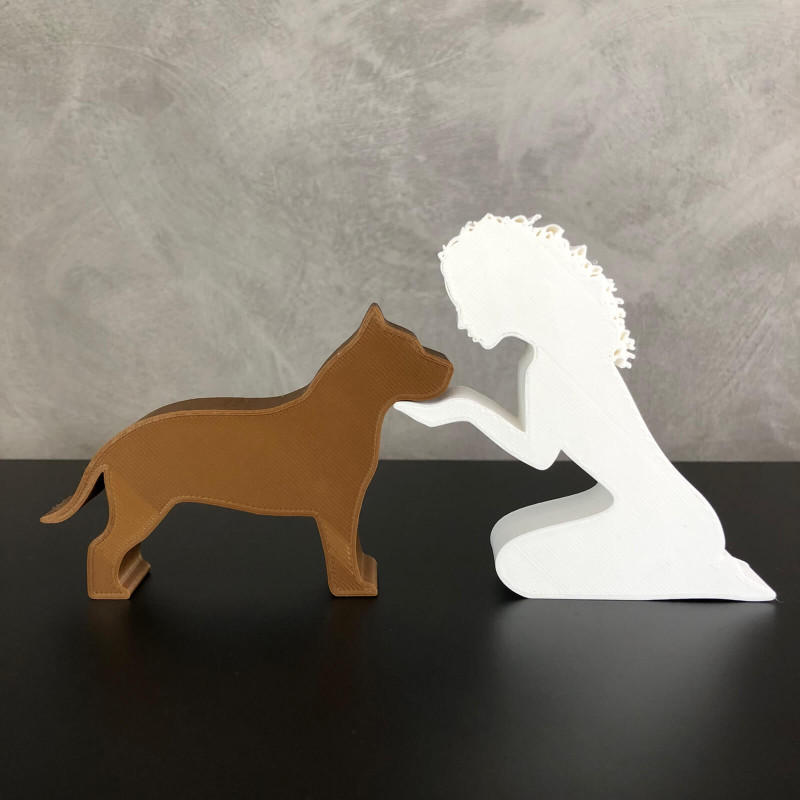 Girl and her Pit bull - wavy hair 3D 打印模型 .c4d .max .obj .3ds .fbx .stl .blend 