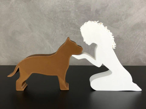 Girl and her Pit bull - wavy hair 3D Print Model
