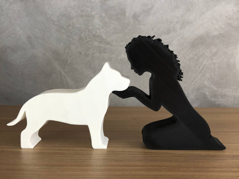 Girl and her Pit bull - wavy hair 3D 打印模型