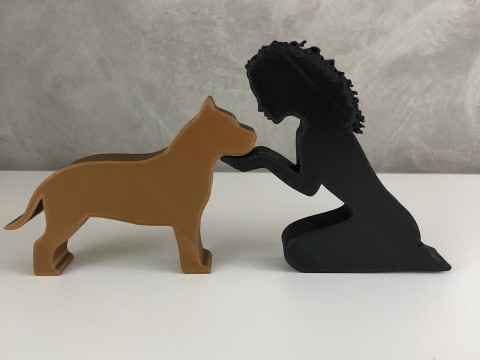 Girl and her Pit bull - wavy hair 3D 打印模型