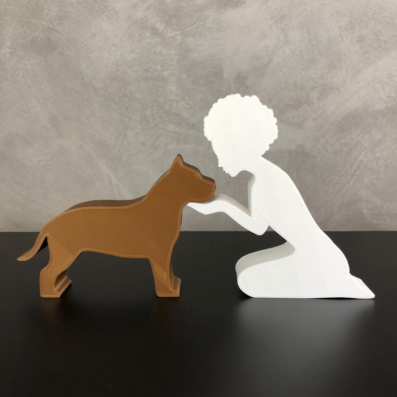 Girl and her Pit bull - afro hair Modello di stampa 3D .c4d .max .obj .3ds .fbx .stl .blend 