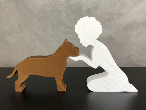 Girl and her Pit bull - afro hair 3D Print Model