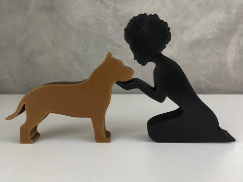 Girl and her Pit bull - afro hair 3D Print Model