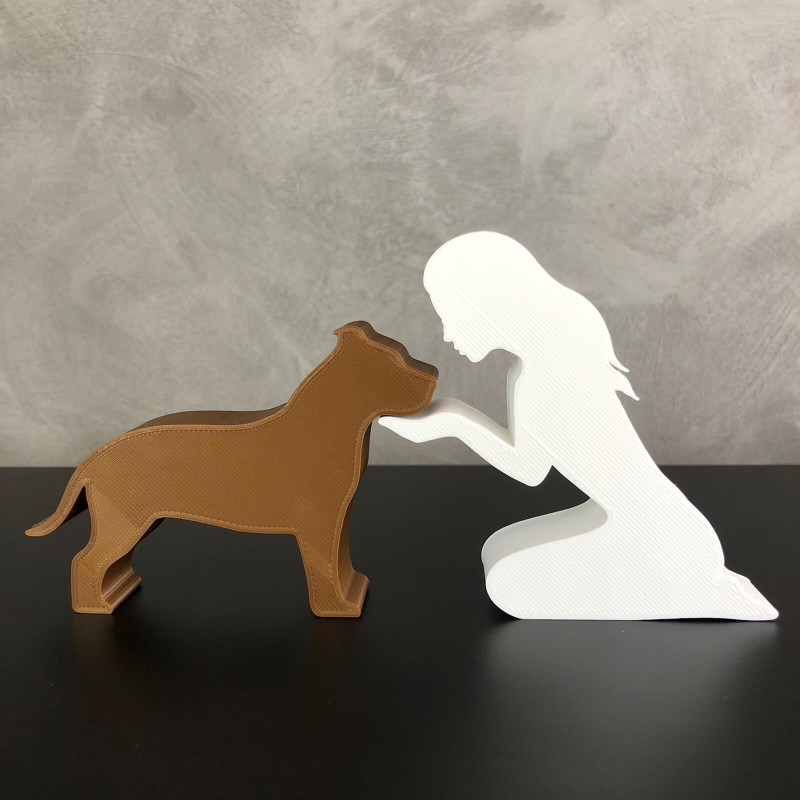 Girl and her Pit bull - straight hair Modelo de impresión 3D .c4d .max .obj .3ds .fbx .stl .blend