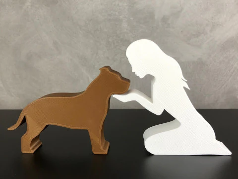 Girl and her Pit bull - straight hair 3D Print Model