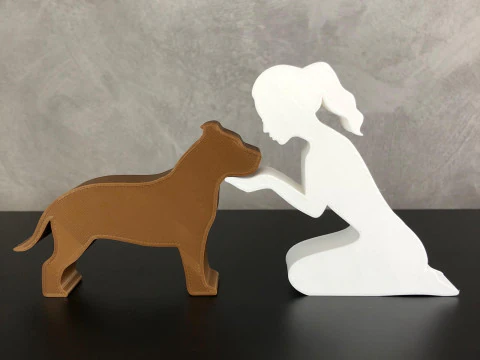 Girl and her Pit bull - tied hair 3D Print Model