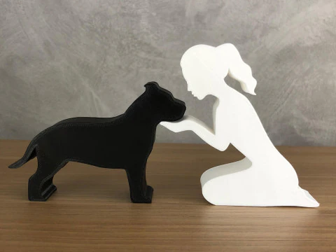 Girl and her Pit bull - tied hair 3D Print Model