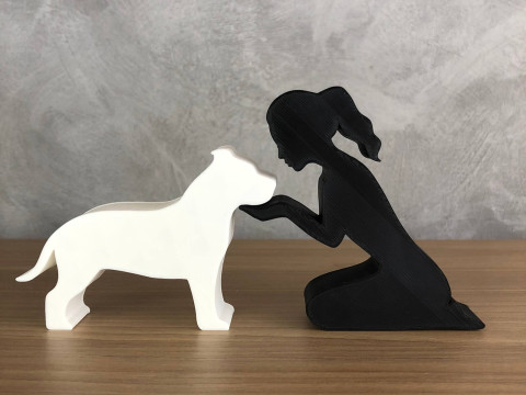 Girl and her Pit bull - tied hair 3D 프린트 모델