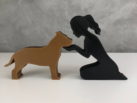 Girl and her Pit bull - tied hair 3D 프린트 모델
