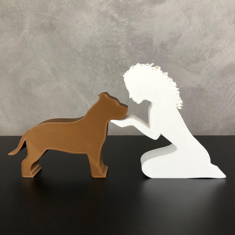 Girl and her Pit bull - wavy hair Model Cetak 3D .c4d .max .obj .3ds .fbx .stl .blend