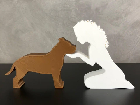 Girl and her Pit bull - wavy hair 3D Print Model