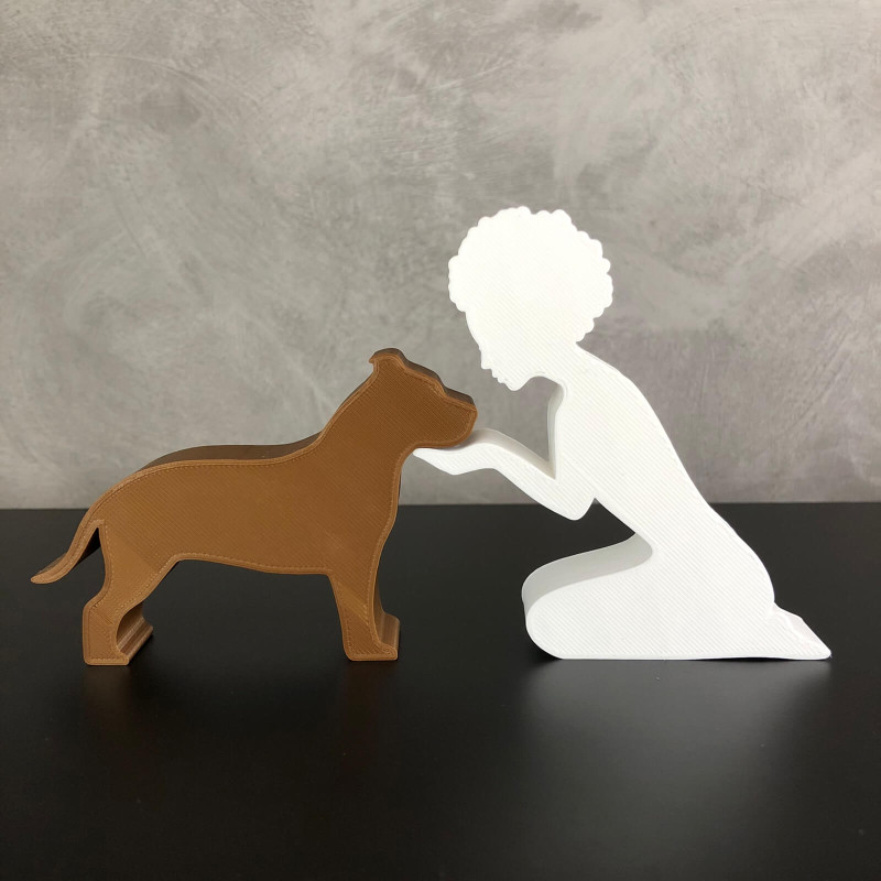 Girl and her Pit bull - afro hair 3D 프린트 모델 .c4d .max .obj .3ds .fbx .stl .blend 