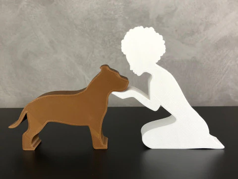Girl and her Pit bull - afro hair 3D Print Model