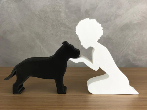 Girl and her Pit bull - afro hair 3D Print Model