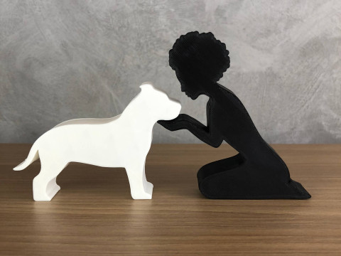 Girl and her Pit bull - afro hair 3D 프린트 모델