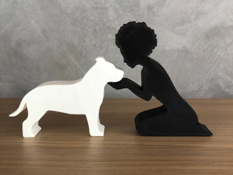 Girl and her Pit bull - afro hair 3D Print Model