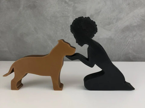 Girl and her Pit bull - afro hair 3D Print Model