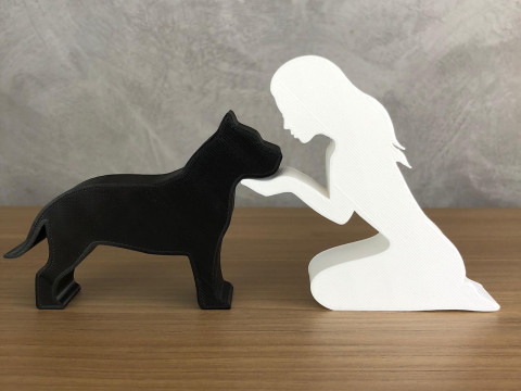 Girl and her American Bully - straight hair Modelo de Impressão 3D