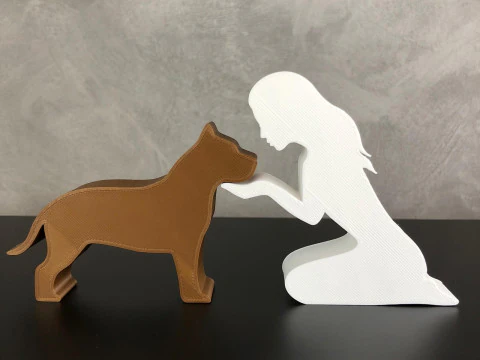 Girl and her American Bully - straight hair 3D Print Model