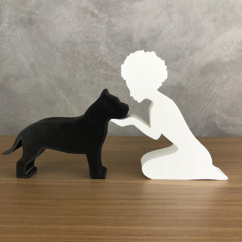 Girl and her American Bully - afro hair 3D 프린트 모델 .c4d .max .obj .3ds .fbx .stl .blend 