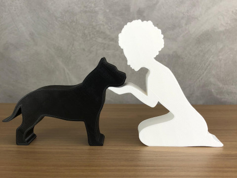 Girl and her American Bully - afro hair Modelo de Impressão 3D