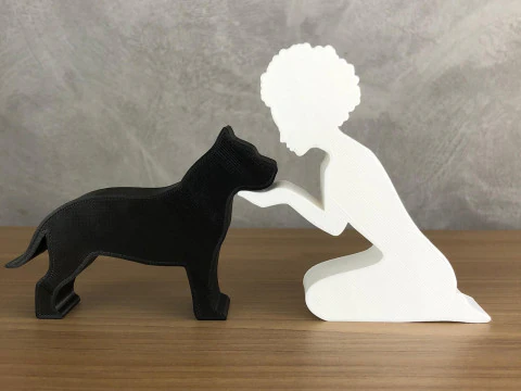 Girl and her American Bully - afro hair 3D Print Model