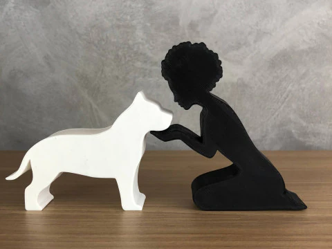 Girl and her American Bully - afro hair 3D Print Model