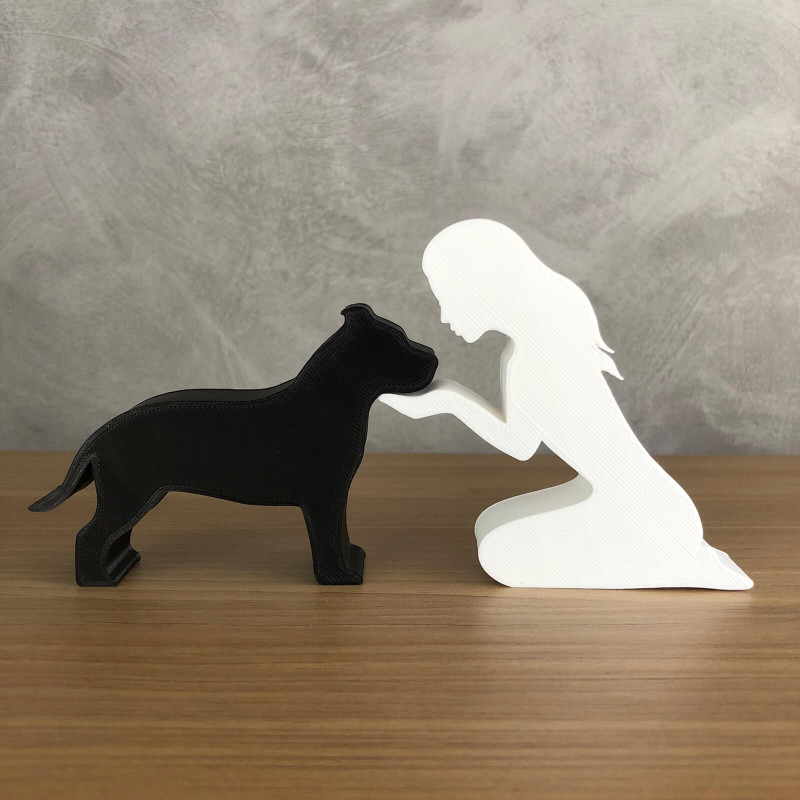 Girl and her American Bully - straight hair Modello di stampa 3D .c4d .max .obj .3ds .fbx .stl .blend 