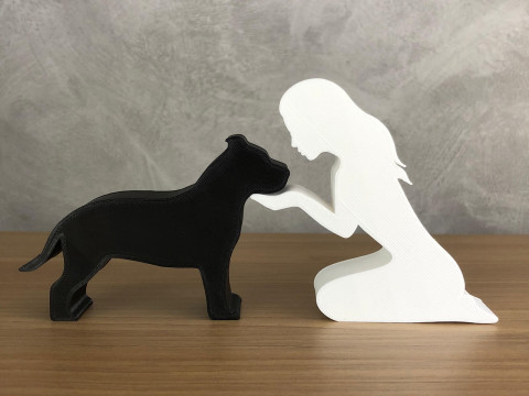 Girl and her American Bully - straight hair Modelo de Impressão 3D
