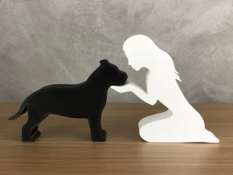 Girl and her American Bully - straight hair 3D Print Model