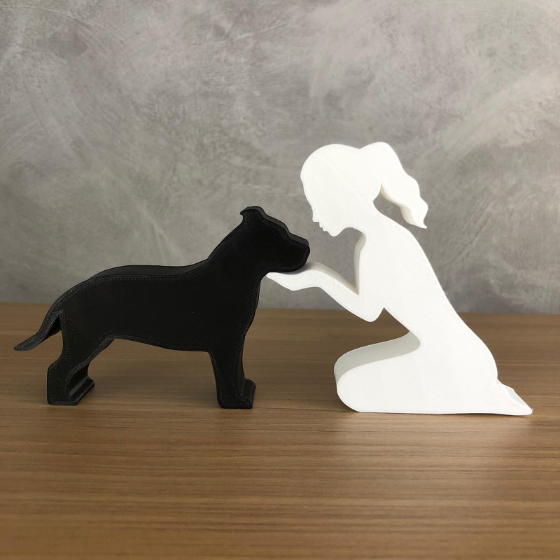 Girl and her American Bully - tied hair 3D 프린트 모델 .c4d .max .obj .3ds .fbx .stl .blend