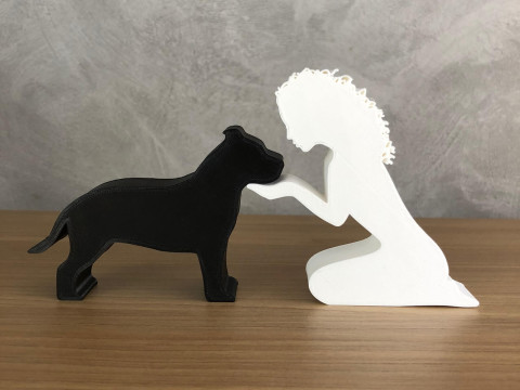 Girl and her American Bully - wavy hair Modelo de Impressão 3D